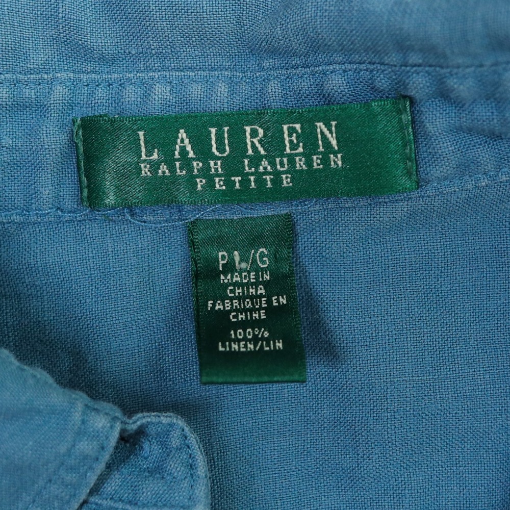 Lauren Ralph Lauren Shirt Womens PL Blue 100% Linen Button Down Roll Up Sleeves - Picture 3 of 10